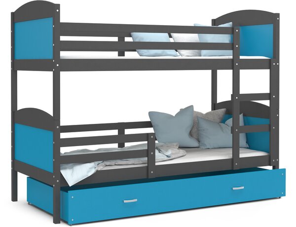 Dětská patrová postel se šuplíkem MATTEO - 160x80 cm - modro-šedá