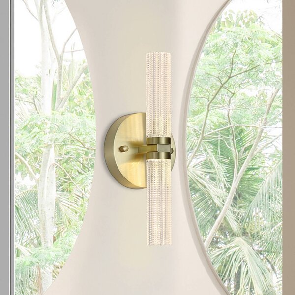 Searchlight LED koupelnové světlo nástěnné Aberdeen, výška 34 cm, mosazná barva, 2 svítidla., stmívatelný, Mosaz / zlato, Koupelna, kov