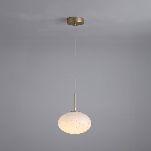 Searchlight Závěsné světlo LED Confetti, Ø 25 cm, zlatá/bílá, sklo, stmívatelný, Mosaz / zlato, Obývací pokoj / jídelna, Sklo, Moderní