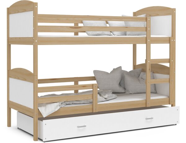 BabyBeds Dětská patrová postel s úložným prostorem MATYÁŠ borovice Velikost postele: 200x90 cm, Barva šuplíku: Bílá