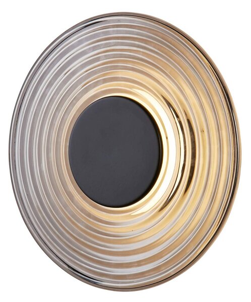 Searchlight LED nástěnné světlo Cleo, kouřově šedá/matná černá, Ø 30 cm, sklo, stmívatelný, Hliník / šedá / zinek, Obývací pokoj / jídelna, Sklo, Moderní