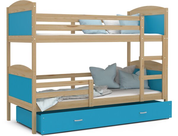 Dětská patrová postel se šuplíkem MATTEO - 190x80 cm - modrá/borovice