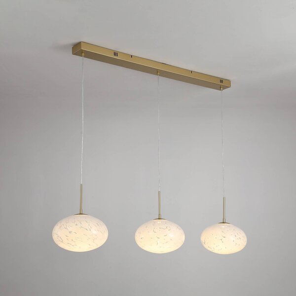 Searchlight Závěsné LED světlo Confetti, délka 115 cm, zlatá/bílá, sklo, stmívatelný, Mosaz / zlato, Obývací pokoj / jídelna, Sklo, Moderní