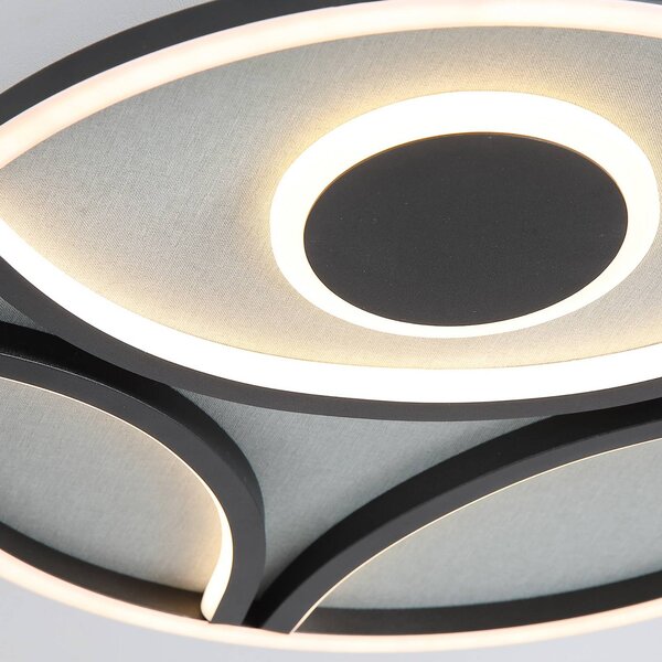 Searchlight LED stropní svítidlo Zendisc, motiv půlkruh, Ø 39 cm, černé, stmívatelný, Černá, Obývací pokoj / jídelna, kov, Moderní