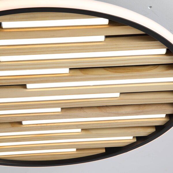 Searchlight LED stropní svítidlo Equalise, Ø 49 cm, černá/světle hnědá, kov, stmívatelný, Černá, Obývací pokoj / jídelna, kov