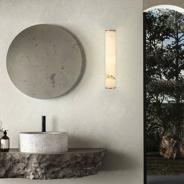 Searchlight LED koupelnové světlo nástěnné Wales, zlatá/mramorovaná, 35 cm ocel/pryskyřice, stmívatelný, Mosaz / zlato, Koupelna, kov