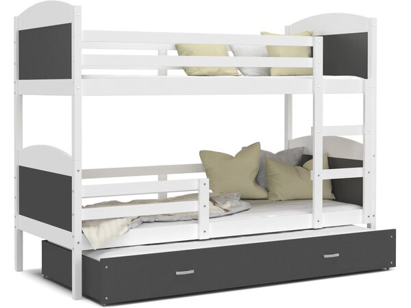 Dětská patrová postel s přistýlkou MATTEO - 190x80 cm - šedo-bílá