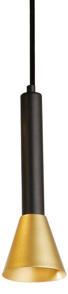 Searchlight Závěsné světlo Signal, Ø 9 cm, černá/zlatá, kov, stmívatelný, Černá, Obývací pokoj / jídelna, kov