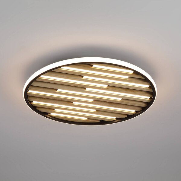 Searchlight LED stropní svítidlo Equalise, Ø 49 cm, černá/světle hnědá, kov, stmívatelný, Černá, Obývací pokoj / jídelna, kov