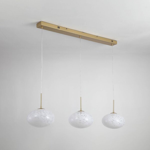 Searchlight Závěsné LED světlo Confetti, délka 115 cm, zlatá/bílá, sklo, stmívatelný, Mosaz / zlato, Obývací pokoj / jídelna, Sklo, Moderní