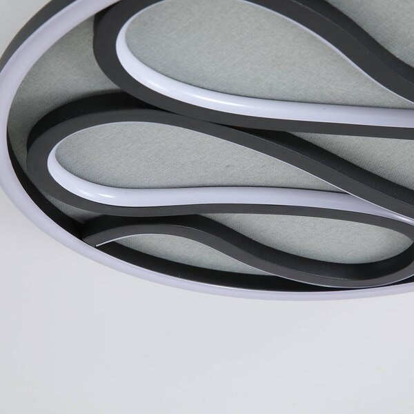 Searchlight LED stropní svítidlo Zendisc, motiv kapky, Ø 39 cm, černé, stmívatelný, Černá, Obývací pokoj / jídelna, kov, Moderní