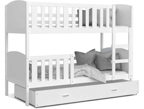 BabyBeds Dětská patrová postel s úložným prostorem TAMI bílá Velikost postele: 190x80 cm, Barva šuplíku: Bílá