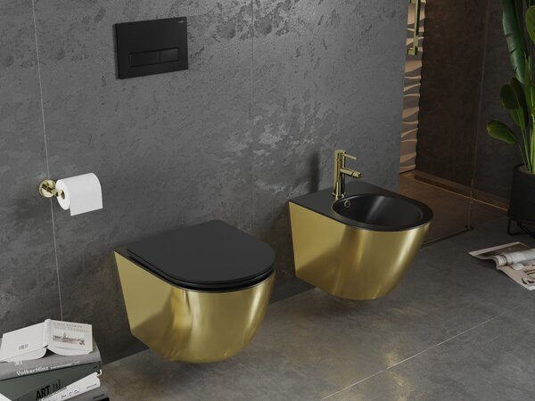 Mexen Lena, závěsný bidet 480x370x325 mm, černá matná - zlatá, 35224877