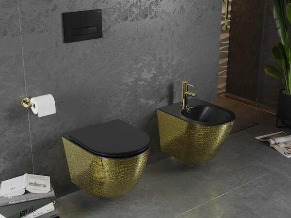 Mexen Lena, závěsný bidet 480x370x325 mm, černá matná - zlatý vzor, 35224878