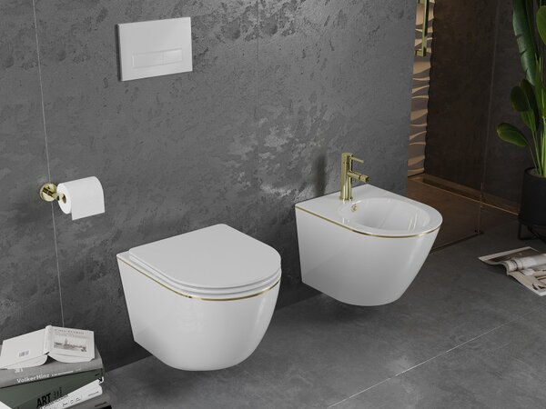 Mexen Lena závěsné bidet, bílý/zlatý linie - 35224805