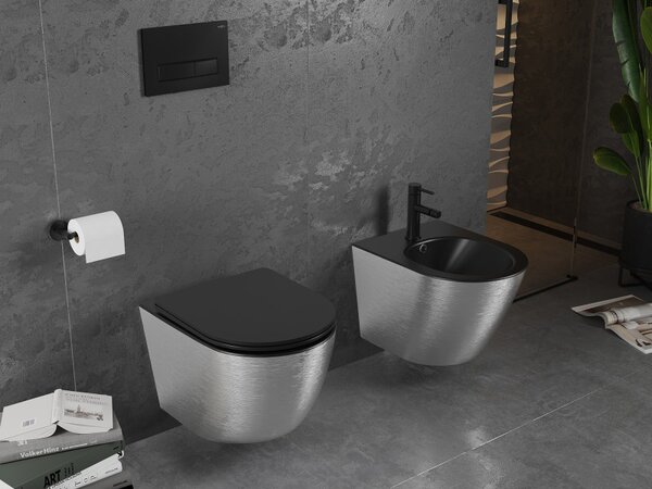 Mexen Lena, závěsný bidet 480x370x325 mm, černá matná - stříbrný vzor, 35224873