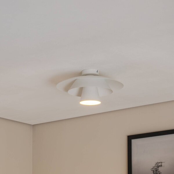 Luminex Stropní světlo Plato, bílé, kov, Ø 38 cm, E27, stmívatelný, Bílá / opál, Obývací pokoj / jídelna, kov, Moderní