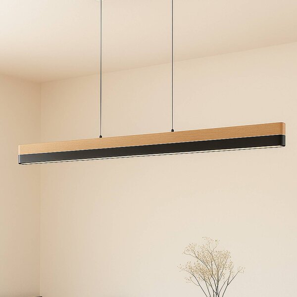 Lucande LED závěsné světlo Holven, dřevo, délka 113 cm, stmívatelný, Světlé dřevo, Obývací pokoj / jídelna, Dřevo, Moderní