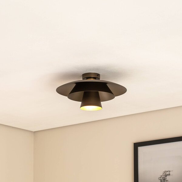 Luminex Stropní světlo Plato, titan, kov, Ø 38 cm, E27, stmívatelný, Hliník / šedá / zinek, Obývací pokoj / jídelna, kov, Moderní