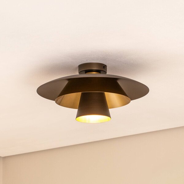 Luminex Stropní světlo Plato, titanová/zlatá, kov, Ø 38 cm, E27, stmívatelný, Hliník / šedá / zinek, Obývací pokoj / jídelna, kov, Moderní