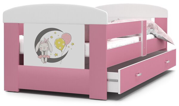 Dětská postel se šuplíkem PHILIP - 140x80 cm - růžová/králíček