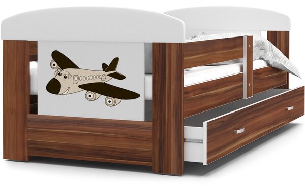 Dětská postel se šuplíkem PHILIP - 140x80 cm - havana/letadýlko