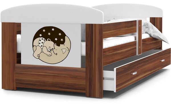 Dětská postel se šuplíkem PHILIP - 140x80 cm - havana/medvěd a měsíc