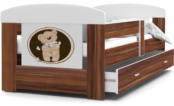 Dětská postel se šuplíkem PHILIP - 140x80 cm - havana/medvídek