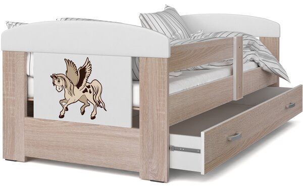 Dětská postel se šuplíkem PHILIP - 180x80 cm - sonoma/jednorožec