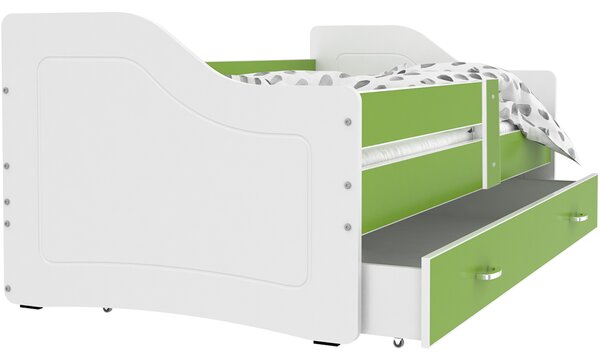 Dětská postel se šuplíkem SWEET - 140x80 cm - zeleno-bílá