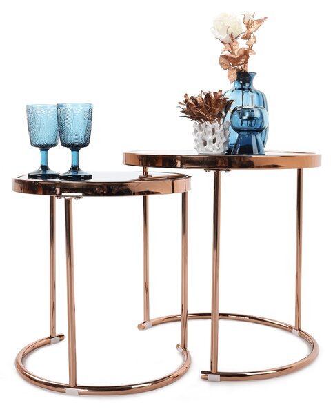 KONDELA Konferenční stolky, set 2 ks, rose gold chrom růžová / černá, rose gold chrom růžová/černá, MORINO