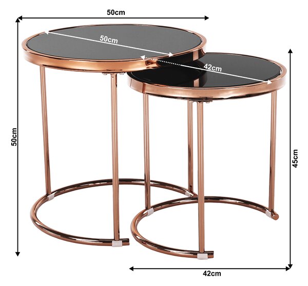 KONDELA Konferenční stolky, set 2 ks, rose gold chrom růžová / černá, rose gold chrom růžová/černá, MORINO
