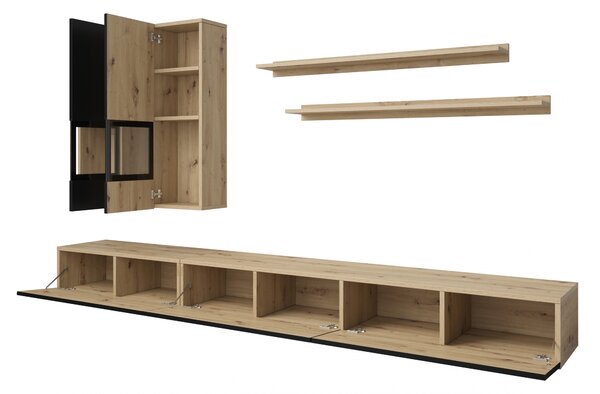 Obývací stěna Baros 270 cm - dub artisan / černý mat