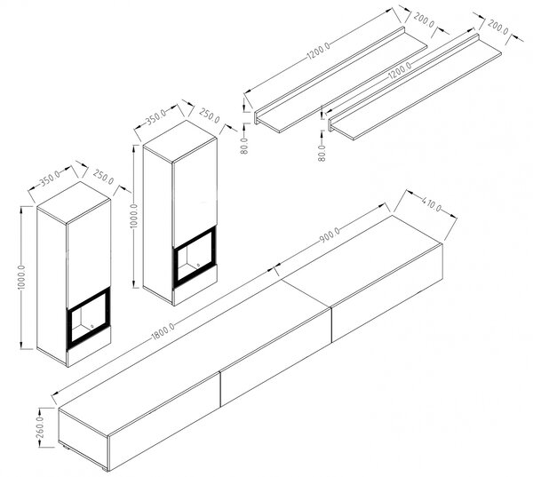 Obývací stěna Baros 270 cm - dub artisan / černý mat