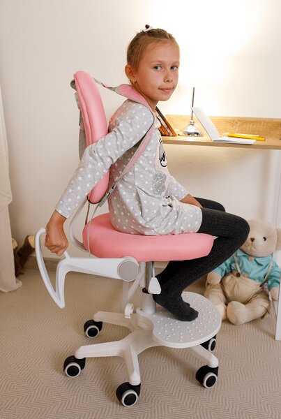KONDELA Rostoucí židle s podnoží a šlemi, růžová / bílá, ANAIS