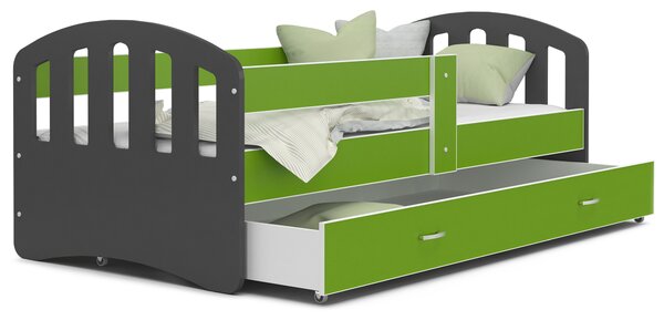Dětská postel se šuplíkem HAPPY - 160x80 cm - zeleno-šedá