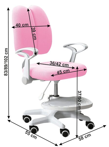 Dětská rostoucí židle s podnoží ANAIS – síťovina, plast, růžová / bílá