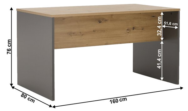 KONDELA Psací stůl, grafit / dub artisan, RIOMA NEW TYP 16