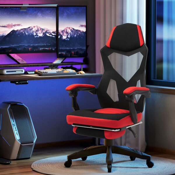 Vinsetto Ergonomická kancelářská židle, herní židle, otočná židle s opěrkou nohou, PC židle, exekutivní židle, nastavitelná výška, polyester, černá a