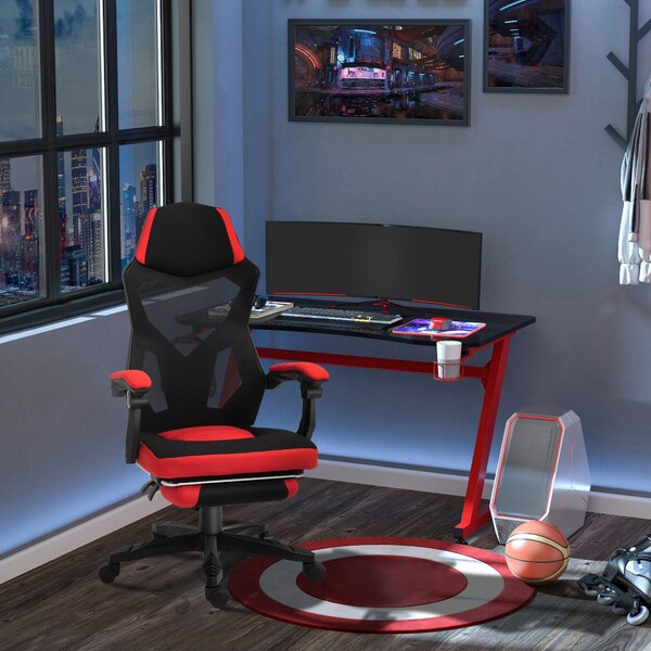 Vinsetto Ergonomická kancelářská židle, herní židle, otočná židle s opěrkou nohou, PC židle, exekutivní židle, nastavitelná výška, polyester, černá a
