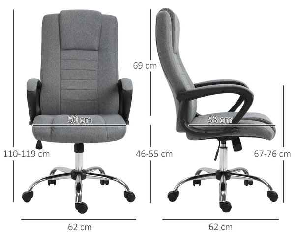 HOMCOM Manažerská ergonomická kancelářská židle s látkovým potahem, výškově nastavitelná, tmavě šedá | Aosom
