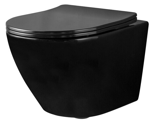 Závěsné WC Rea CARLO mini RIMLESS + Duroplast sedátko flat - černé
