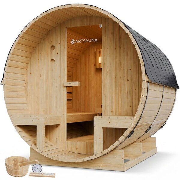 Finská sudová sauna Ø 190 cm – s odpočívárnou, 220 cm