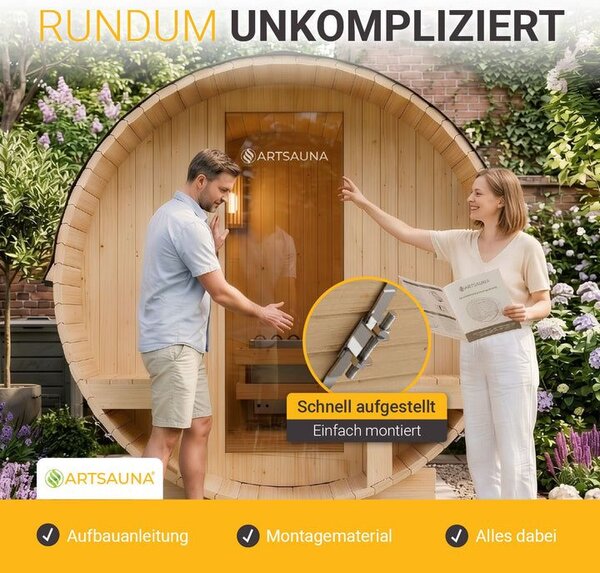 Finská sudová sauna Ø 190 cm – s odpočívárnou, 220 cm