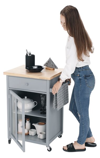 KONDELA Servírovací vozík na kolečkách, šedá / přírodní, MARLOS