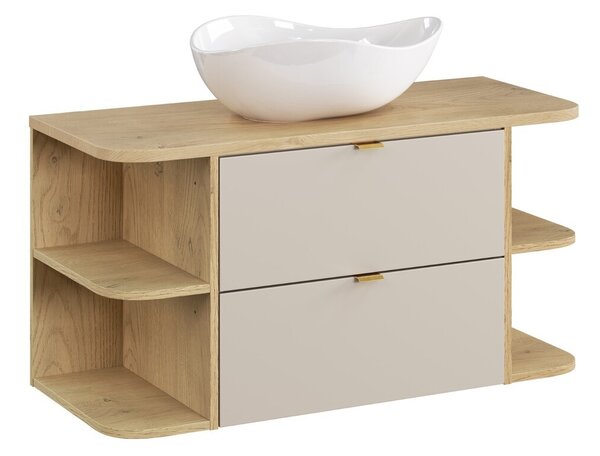 Comad Závěsná skříňka Dalia Cashmere Ovalia s deskou a umyvadlem 100 cm kašmírová/dub cremona