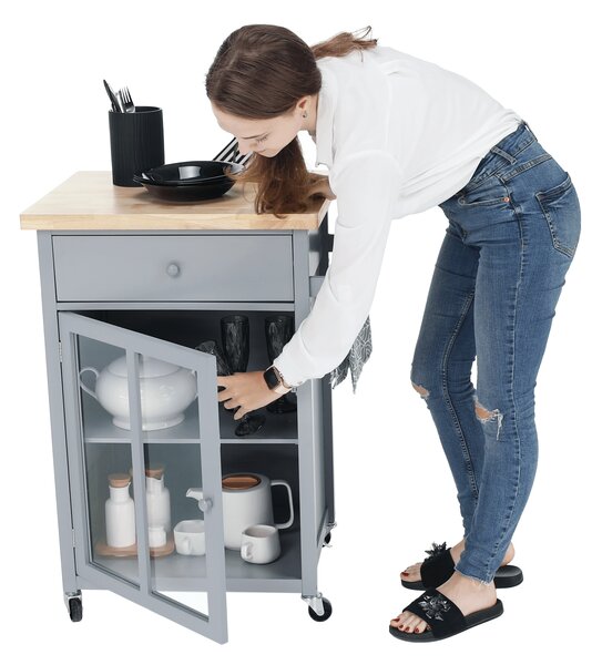 KONDELA Servírovací vozík na kolečkách, šedá / přírodní, MARLOS