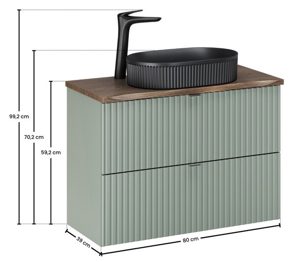 Comad Závěsná skříňka Line Reed Green Beyond s deskou a umyvadlem 80 cm zelená/dub casella