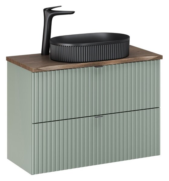 Comad Závěsná skříňka Line Reed Green Beyond s deskou a umyvadlem 80 cm zelená/dub casella