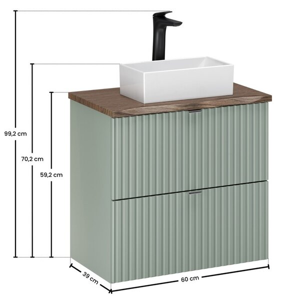 Comad Závěsná skříňka Line Reed Green Gaja s deskou a umyvadlem 60 cm zelená/dub casella